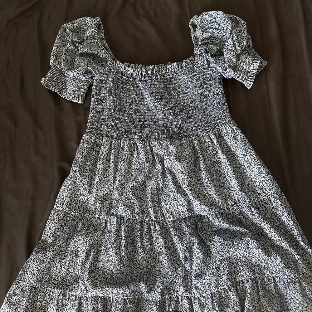 American Eagle Blue Pattern Puff Sleeve Dress - Size Medium